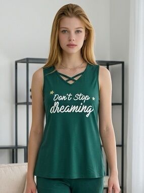 NWT Youth Girls Green Cold Shoulder Long Sleeve Graphic Shirt Top - Size Large